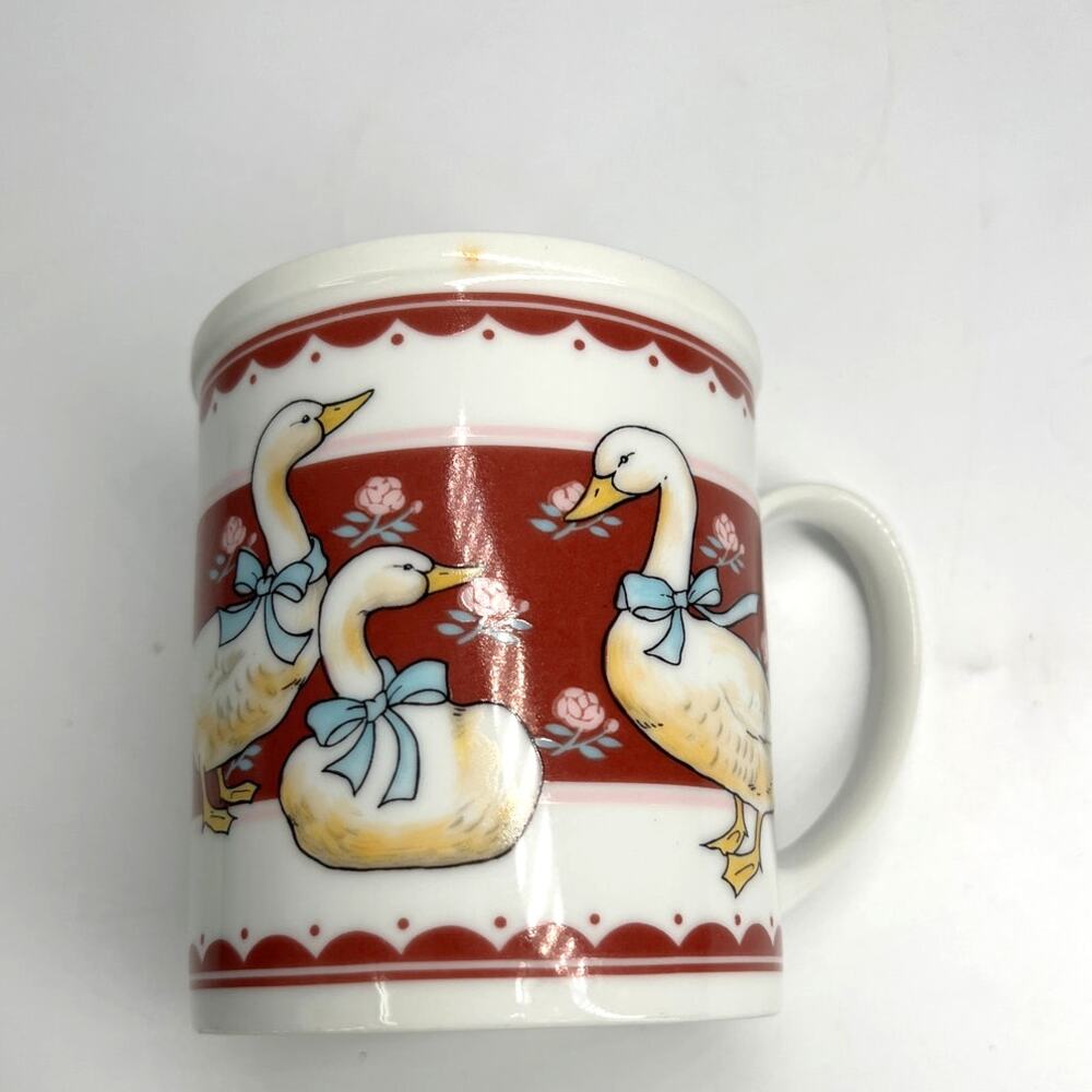 Vintage Treasure Craft Ribbon Geese Mug 1980s Country Farmhouse Kitchen Cup